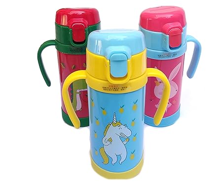 DEALPICK Cartoon Pattern Stainless Steel Childrens Insulation Cup Korean Version of The Portable Shatter-Resistant Straw Baby Thermos 300 ML - 1 Piece (Color and Design May Vary)