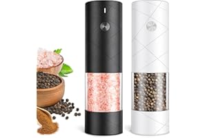 FRTONYI Electric Salt and Pepper Grinder Set, Rechargeable Automatic Pepper Mill Grinder with LED Light, Adjustable Coarseness shakers, One-Hand Operation for Kitchen(2 Pack, Upgrade Black+White)
