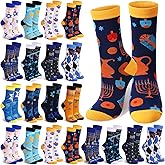 ShinyMatch 24 Pairs Hanukkah Crew Socks Novelty Chanukah Gifts for Women Men Unisex Funny Chanukah Jewish Celebration Holiday Dress Socks for Christmas Hanukkah Party Favor
