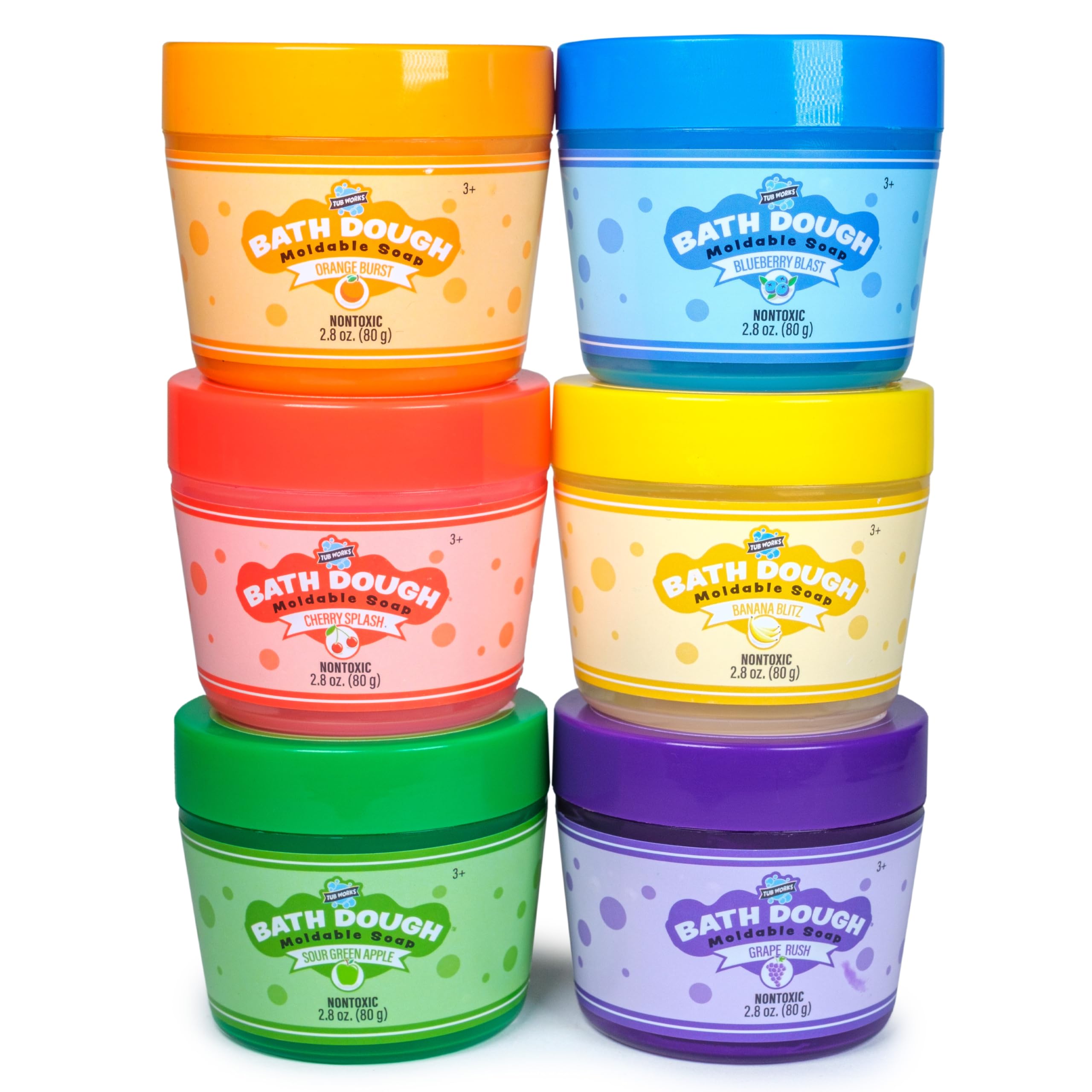 Tub Works® Bath Dough™ Moldable Kids Soap Bath Toy, Variety 6 Pack | Shape, Mold & Create Tub Art with Soapy Dough | Soft & Moldable Kids Bath Soap for Shaping | Sensory Toddler Bathtub Toys