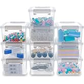 Citylife 0.53 QT 10 Packs Small Storage Bins Plastic Storage Container Stackable Box with Lids for Organizing, Clear White