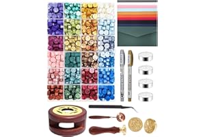 Wax Sealing Kit,Wax Seal Stamp Kit 24 Colors 624Pcs Wax Seal Beads with 2 Wax Seal Stamp, Sealing Wax Warmer, Wax Seal Metall