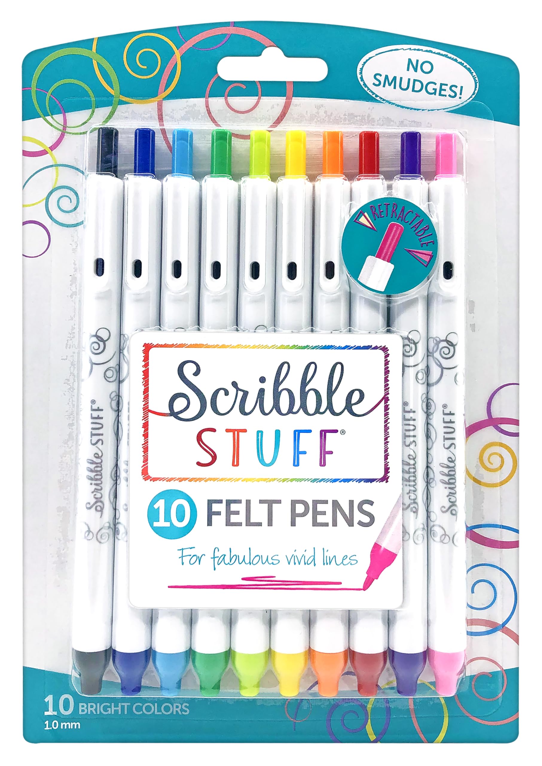 Photo 1 of RoseArt Scribble Stuff Retractable Felt Brights 10 Count Pens, Smudge-Free, 1mm Craft Marker Pens, Fineline, Fun and Functional Art Pens