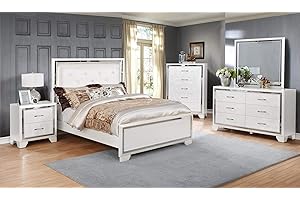 GTU Furniture Contemporary White and Silver Style Wooden Queen Bedroom Set (Queen Size Bed, 6Pc)
