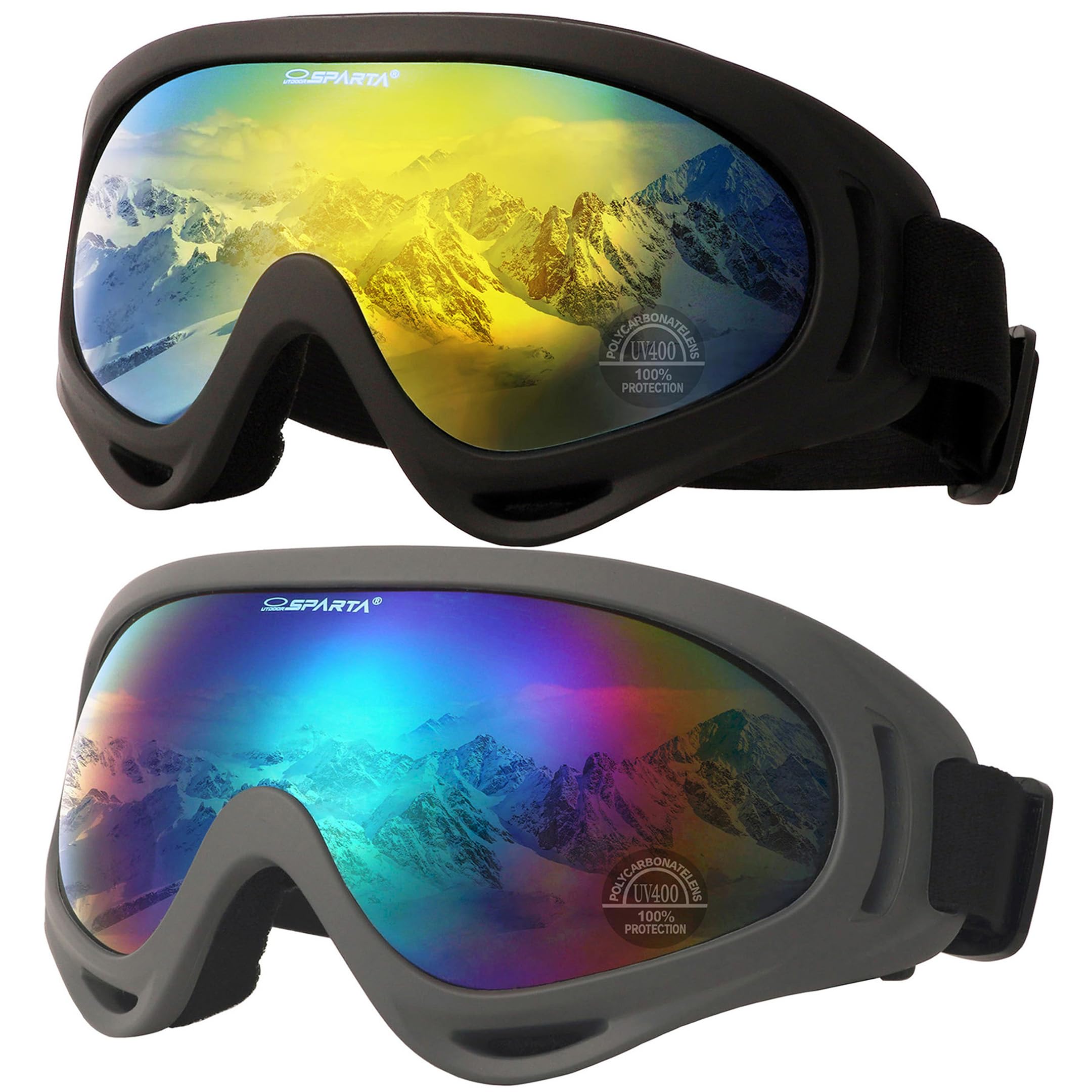 OUTDOORSPARTA 2-Pack Ski Goggles (2. Black Frame, Mirrored Gold Lens; Gray Frame, Multiple Color Lens) — image 1