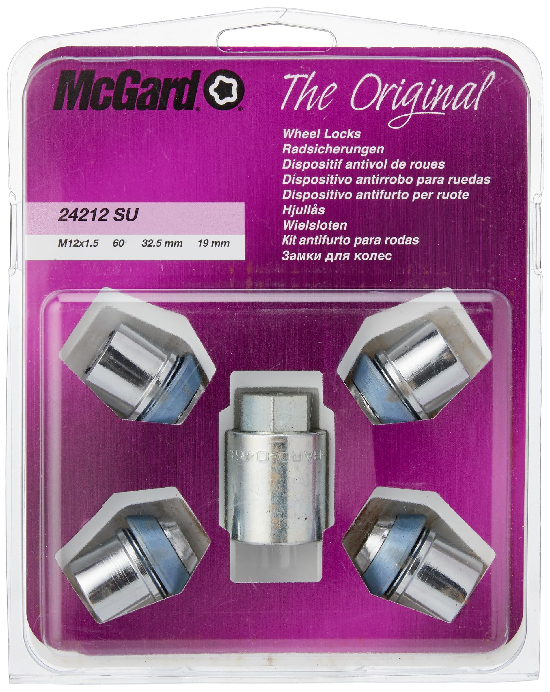 24212SU Wheel Lock Nuts SU M12 x 1,5, cone seat washer, Overall length 32,5 mm, Hex size 19mm, Key d