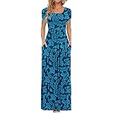 AUSELILY Women's Maxi Dresses with Pockets Petal Short Sleeve Square Neck Casual Long Dress 2026