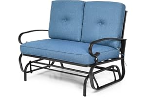 HAPPYGRILL Outdoor Swing Glider Bench Patio Loveseat Glider with Comfortable Cushions, 2 Persons Rocking Glider Chair for Porch Balcony Garden Poolside, Turquoise