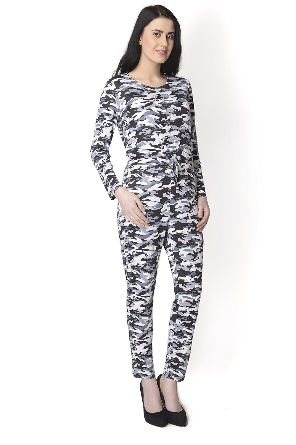 yaadleen women's interlock camouflage print jumpsuit (multicolour)