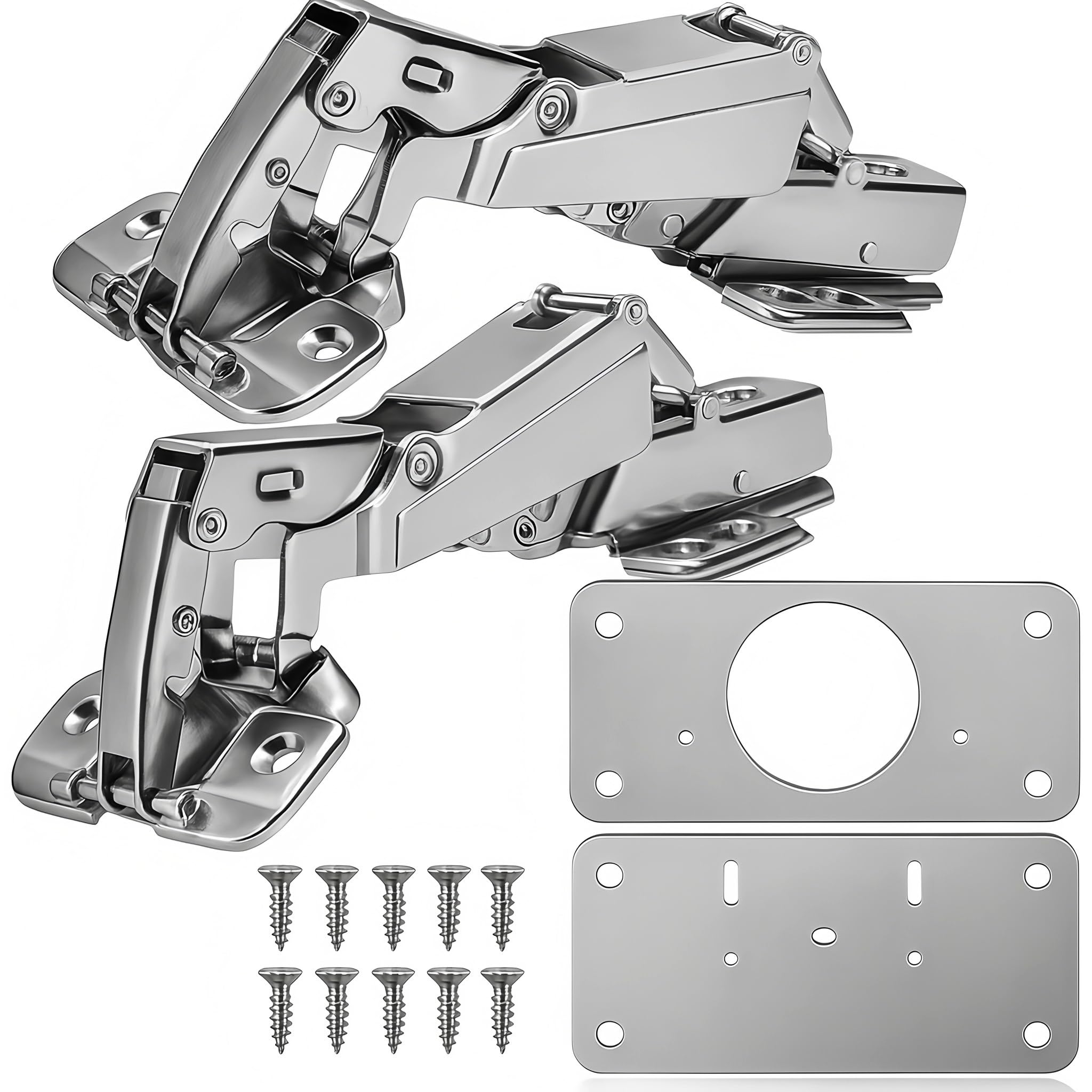 TamBee 175 Degree Cabinet Hinges with Repair Fixing Plates - Concealed Soft Close Corner Doors Hinges for Kitchen Cupboards and Wardrobes, 1 Pair (Full Overlay)