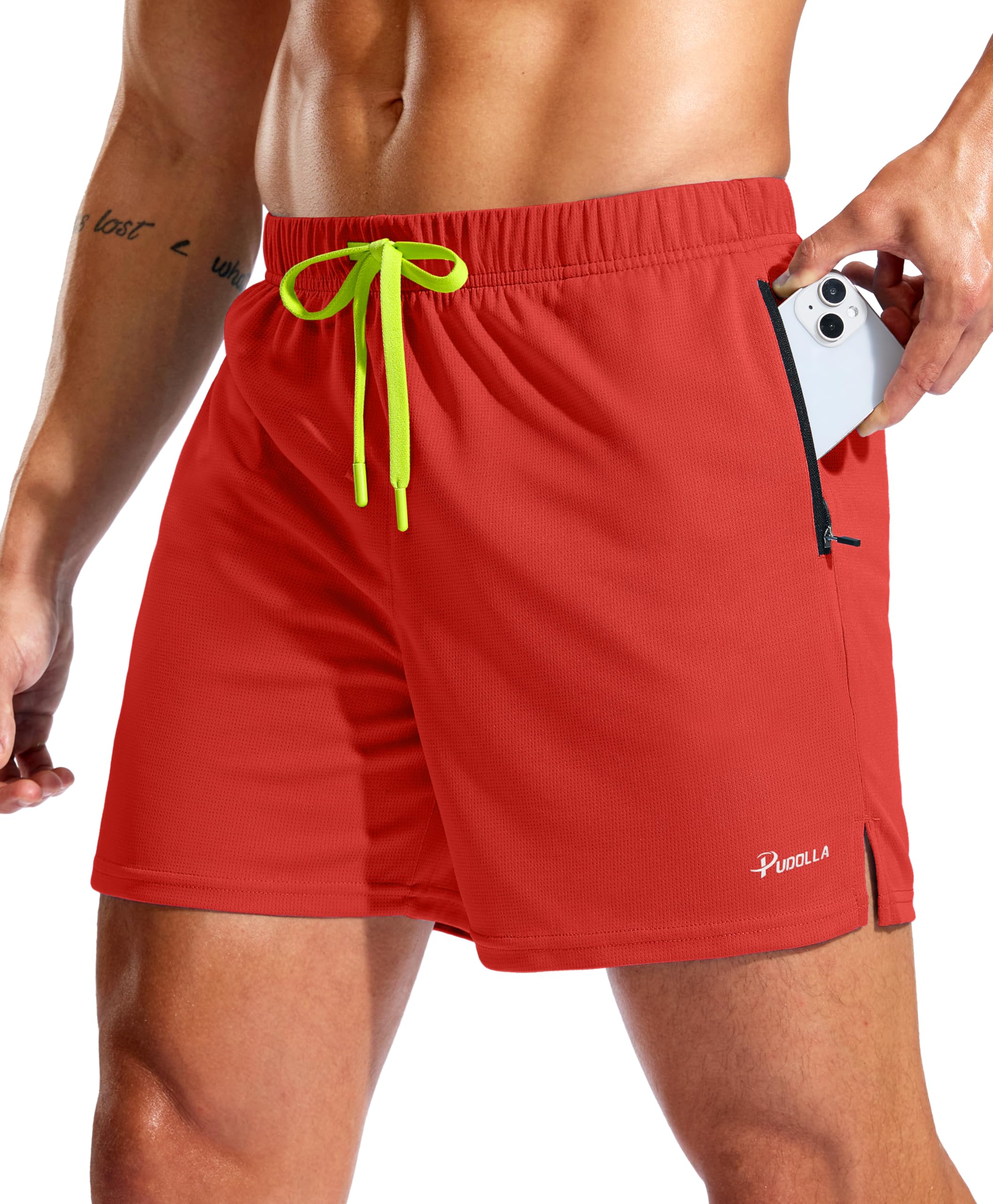 Pudolla Men's Workout Running Shorts with Zipper