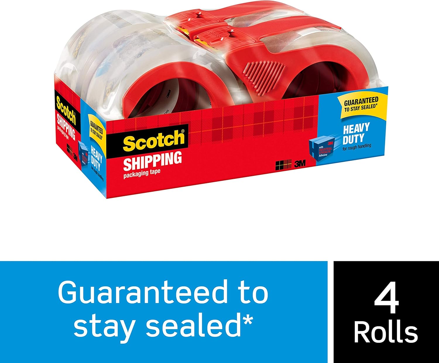 Scotch Heavy Duty Shipping Packaging Tape, 1.88" x 54.6 Yards, 3" Core, Clear, Great for Packing, Shipping & Moving, 4 Rolls, Dispensered (3850-4RD) : Scotch High Performance Packaging Tape W Dispenser : Office Products