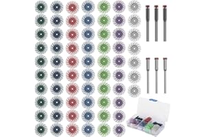 SI FANG 76Pcs 1 Inch Mini Radial Bristle Disc Mix Kit with 2.35mm/3mm Mandrels for Rotary Tools Accessories Cleaning Deburring Sanding, Grit 80/120/220/400/600/1000/2500 Abrasive Buffing Wheel Polishing Bits