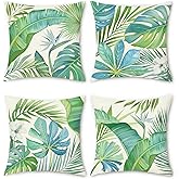 COZZSNUGE Tropical Leaves Throw Pillow Covers, Green Palm Leaf Monstera Outdoor Plant Polyester Decorative Pillowcases for Sofa Bed Home Patio Set of 4, 18 x 18 Inches
