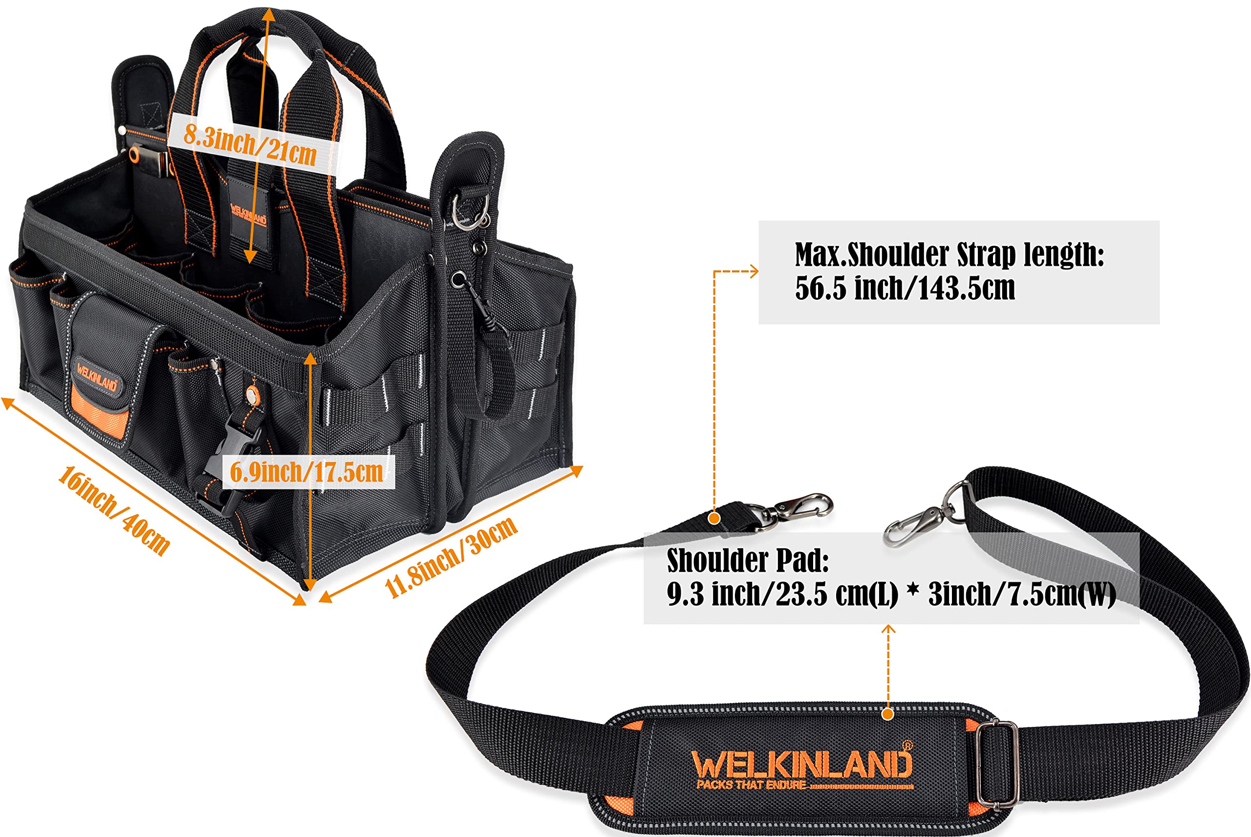 WELKINLAND 19-POCKETS Tool tote, HVAC tool bags organizer, Heavy-Duty electrician tools bag, Tool tote bag w/socket organizer tool boxes, Stay-Up maintenance tools bags
