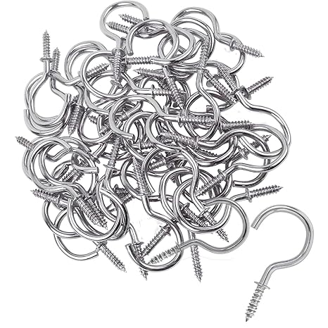 BronaGrand 50 Stücke Edelstahl Schraubhaken Deckenhaken Wäscheleinenhaken Vernickelt Hakenschrauben mit Holzgewinde für Tasse