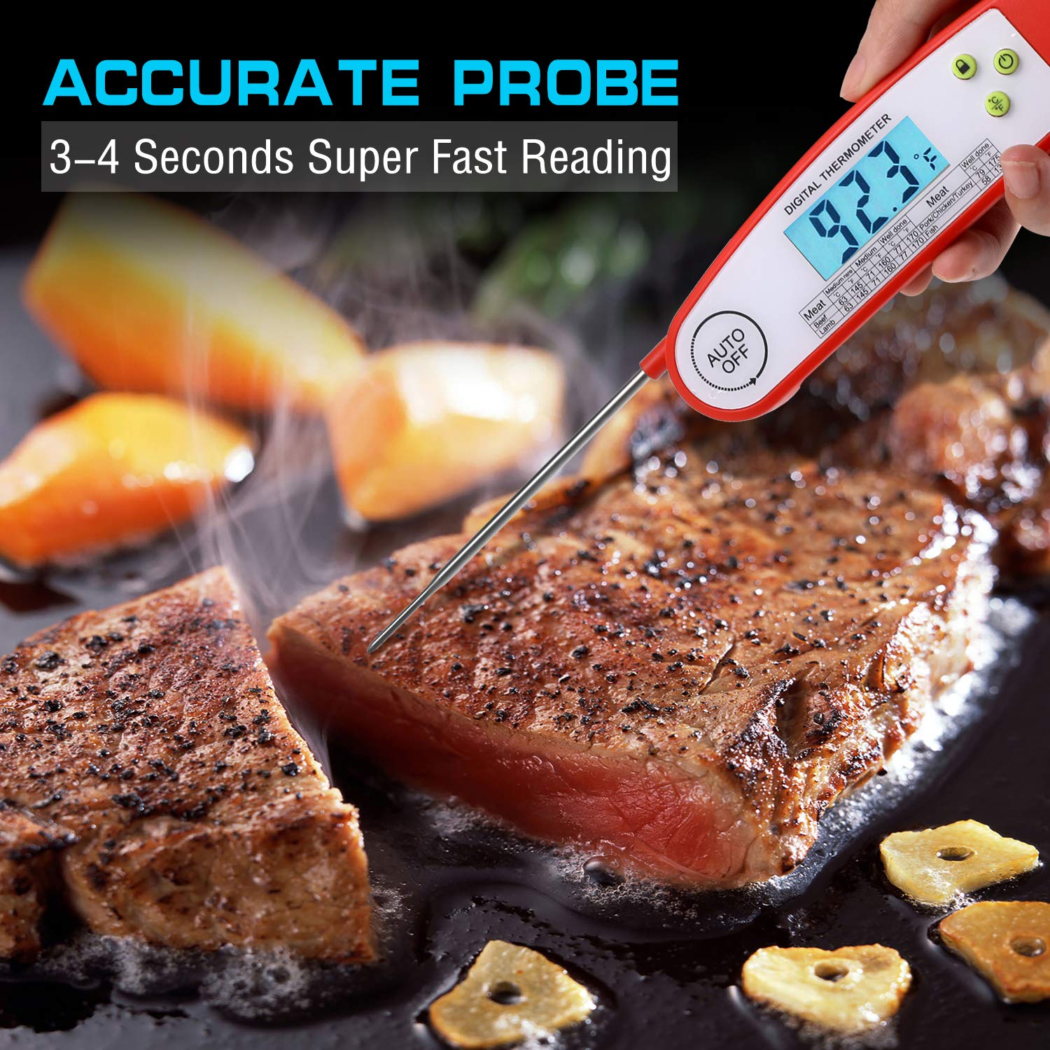 Austruke Instant Read Meat Thermometer-Waterproof Digital Meat Thermometer Super Fast Instant Read Thermometer with Backlight & Calibration. For Food, Candy, Milk, Tea, BBQ, Grill Smoker.