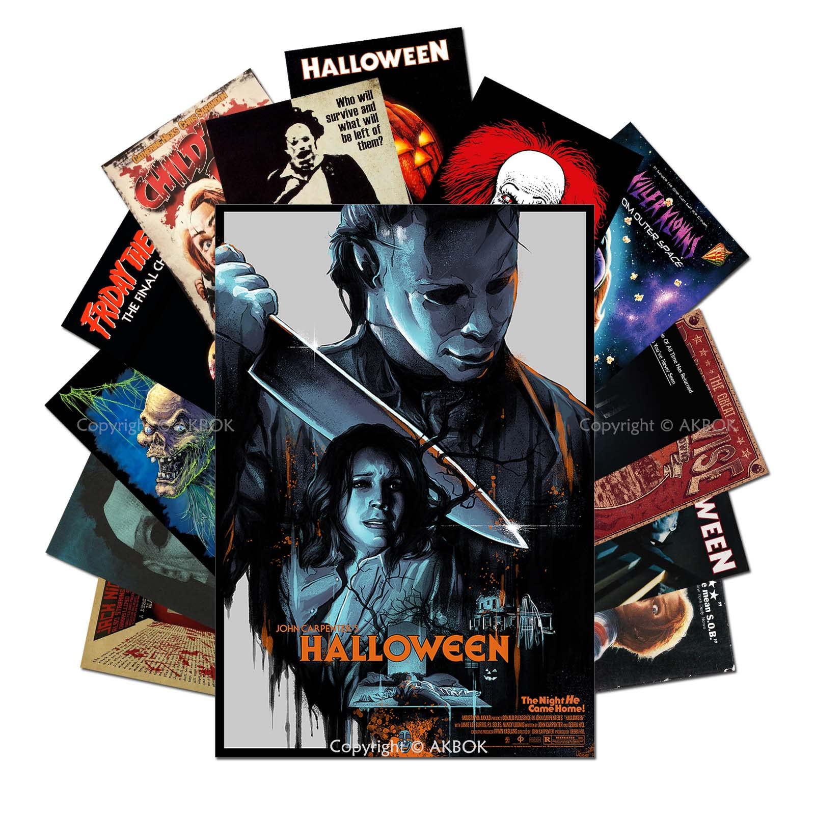 AKBOK 15Pcs Vintage Horror Movie Posters Decal, Thriller Killer Role Character Stickers, Wall Collage Kit for Home Bar Pub Man Cave Bedroom Teens Room 7.8"x11.8"