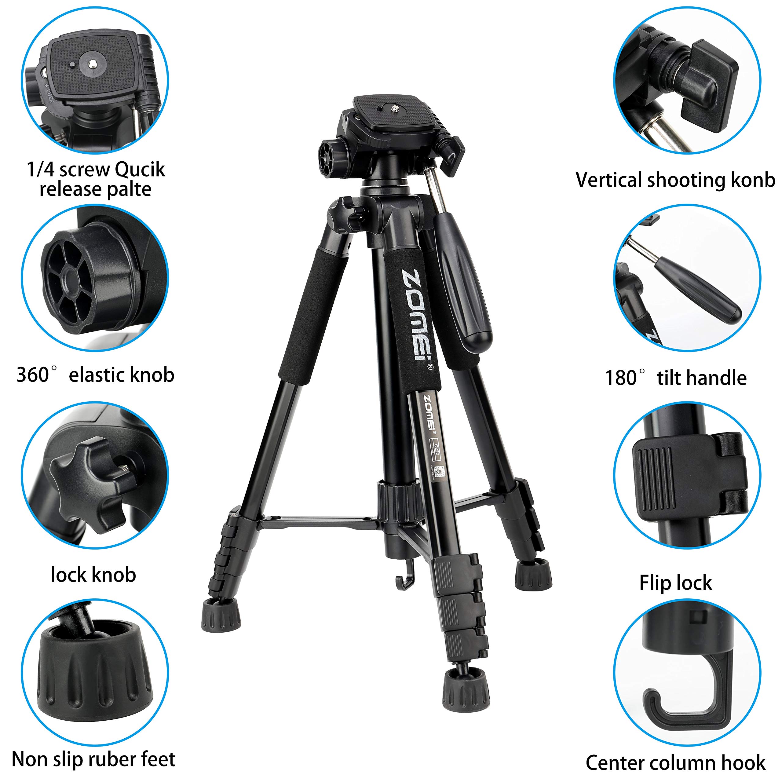 Zomei Camera Tripod Monopod 58-inch Professional Digital Camera Aluminum Tripod Support for Panoramic Shooting Designed for Sony Nikon Canon Camera