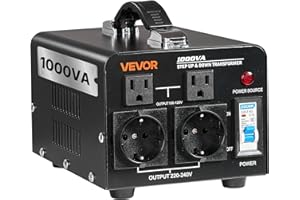 VEVOR Voltage Converter Transformer, 1000VA, Heavy Duty Step Up/Down Power Transformer, Convert from 110V to 220V and 220V to 110V, with EU Outlets, US Outlets, Power Cord, Circuit Breaker Protection