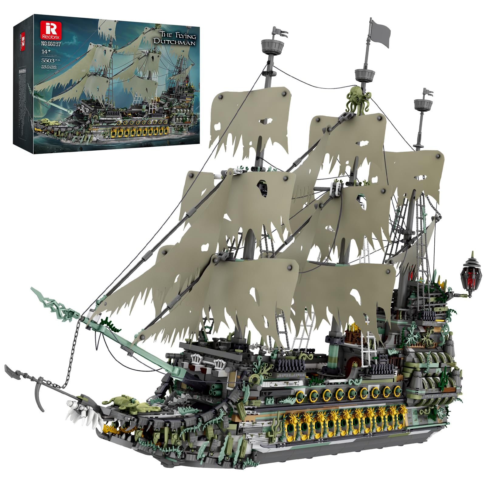 Reobrix Piratenschiff Technik Klemmbausteine,66037 Fliegenden Holländers Piratenschiff Bausteine, groß Segelschiff Spielzeug Modell für Erwachsene und Jugendliche (5865 Stück)