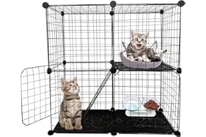 MUYG DIY Cat Cage,Pet Playpen Indoor, Detachable Metal Wire Small Animal Cages, 2-Tier Crate Large Exercise Place, Kitten Enclosures with 2 Door, 29.5 x 15.3 x 28.7 Inch, Black