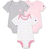 Champion 3-Pack Short Sleeve Baby Bodysuit, Gender Neutral Baby Clothes Infant Clothing, Multiple Colors/0-6M