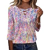 Rapbin Women Blouses Dressy Casual Spring Tops 3/4 Length Sleeve Womens T Shirts V Neck Criss Cross Tees
