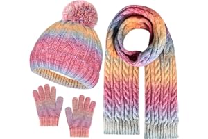 LEELOON Kids Winter Hat Scarf Gloves Set, Kids Beanie Hat Long Scarf Mittens with Warm Fleece Lining for Boys Girls 3-10 Years Old