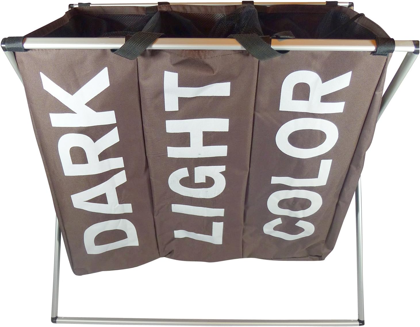Triple Laundry Sorter - Foldable, Portable and Easy to Cart - Each Bin is Separate with a Mesh Pull Tie - Brown