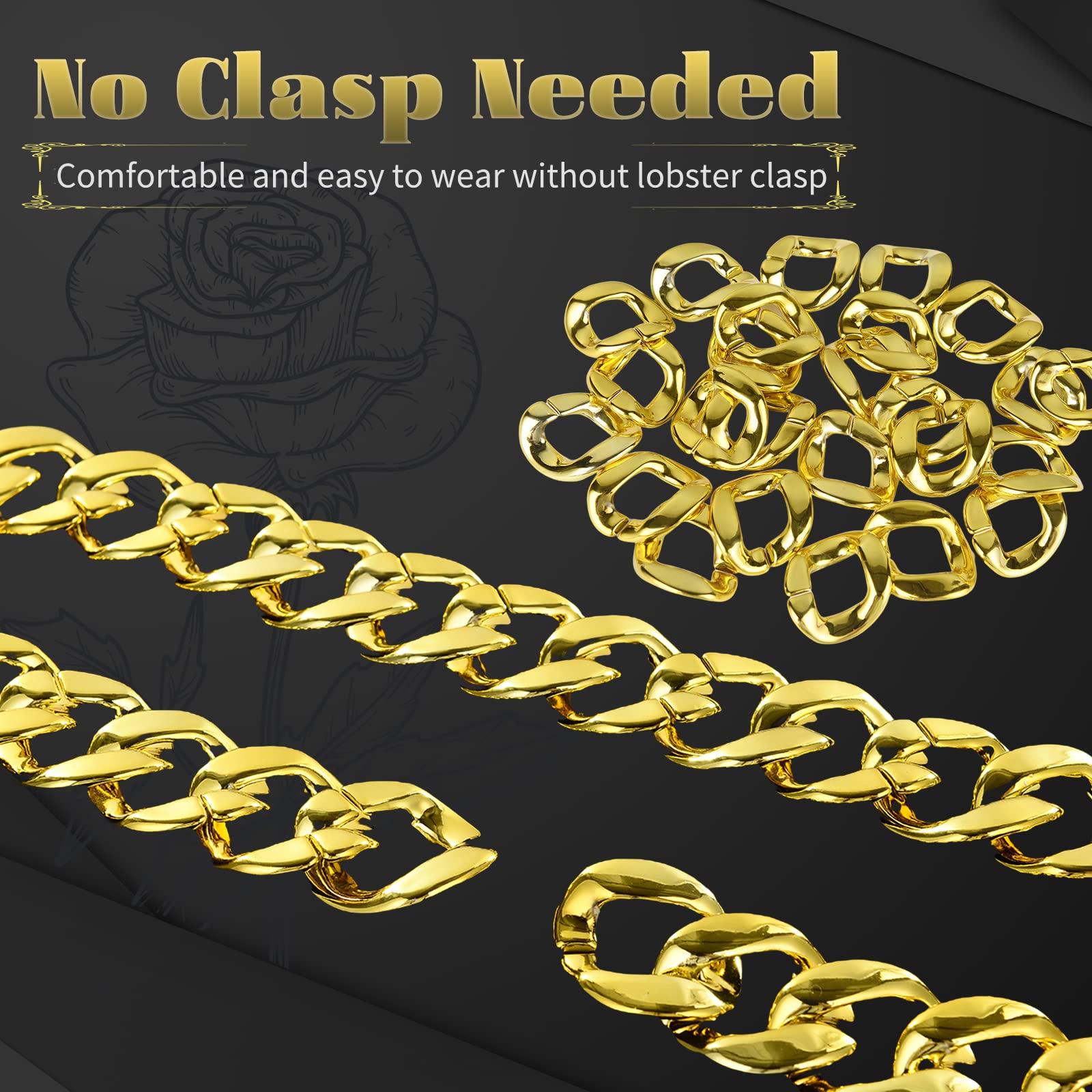 PinCute Gold Chain for Men/Women Fake Plastic Chunky Gold Necklace, Gold Rope Chain Necklace for 80s 90s Outfits Costumes (32 * 1.38 Inches)
