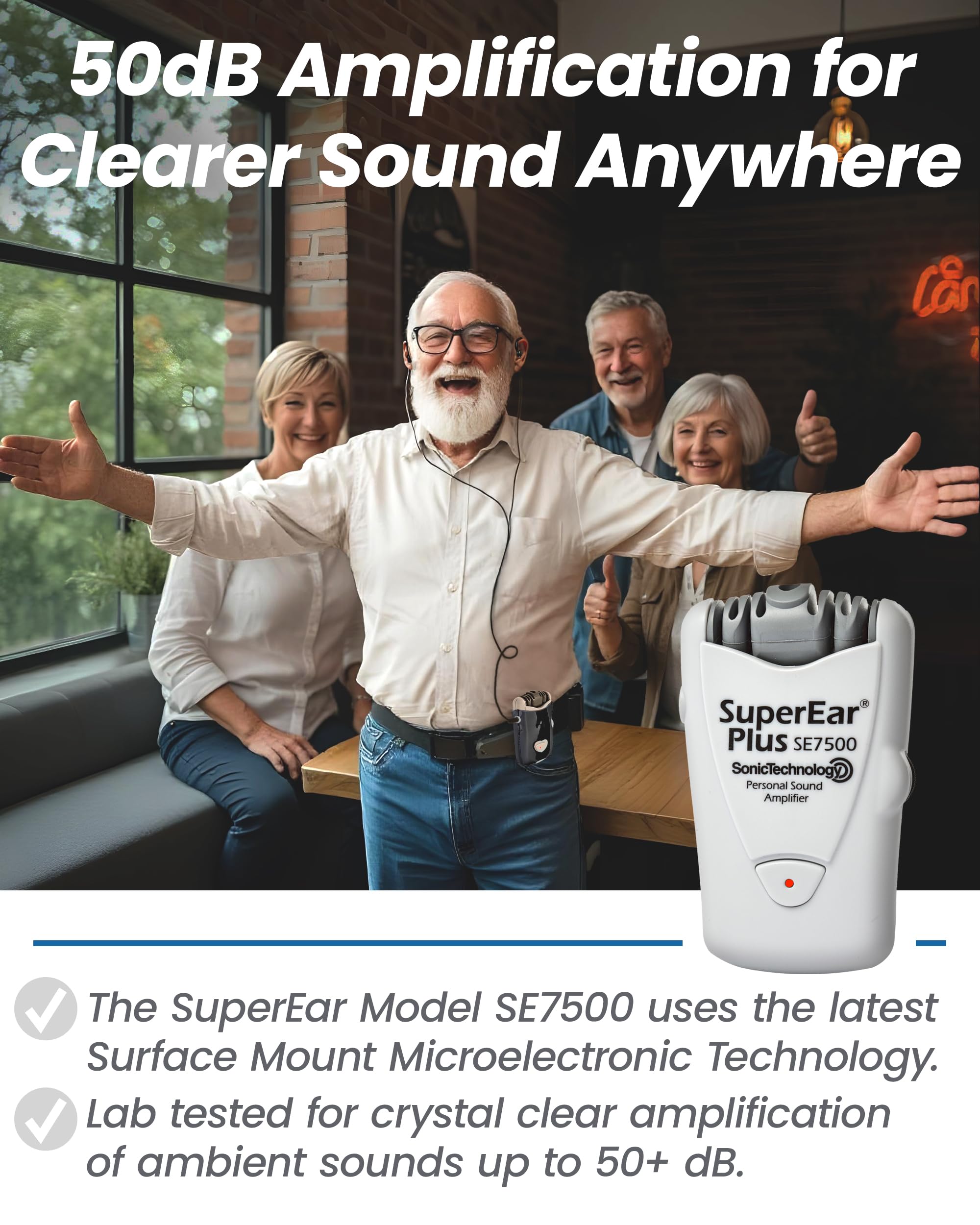 SuperEar Model SE7500 for Seniors - Sound Amplifiers for Seniors Super Ear Personal Sound Amplifier Sound Amplifier Listening device Noise Cancelling Remote Microphone and Audio Accessories 50dB
