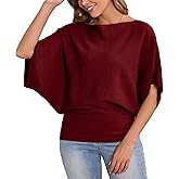 MAKARTHY Womens Batwing Sleeves Knitted Dolman Pullovers Boat Neck Tops Sweatershirts