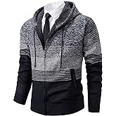 Mylldey Mens Hoodies Knit Sweater, Full Zip Fleece Lined Cardigan Sweaters Casual Regular Fit Knit Hooded Men Sweater Jacket