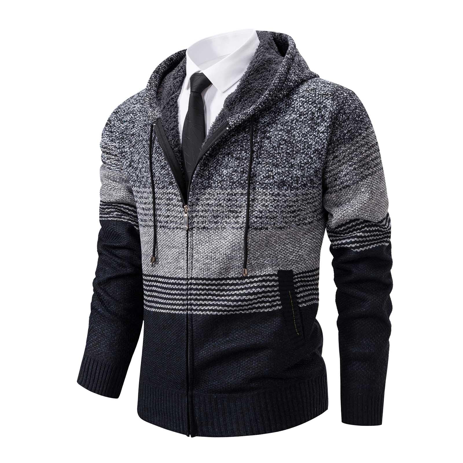 Mylldey Mens Hoodies Knit Sweater, Full Zip Fleece Lined Cardigan Sweaters Casual Regular Fit Knit Hooded Men Sweater Jacket
