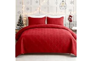 Whale Flotilla Elegant Extra Soft Quilts Queen Size, 3-Piece Lightweight Modern Geometric Full Queen Quilt Bedding Set Bedspread Coverlet for All Seasons, Red