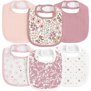CIVARUA KIDS 6-Pack Muslin Baby Bibs for Drooling & Teething, Absorbent Bib | Soft Cotton Baby Drool Bib for Baby Boy Girl, E