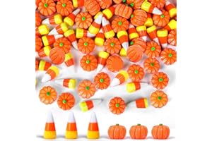 BOARDFEB Halloween Resin Charms, 80Pcs Fake Pumpkin Candy Corn Mini Resin Charms Small Ornaments for Halloween Decorations DIY Craft Making