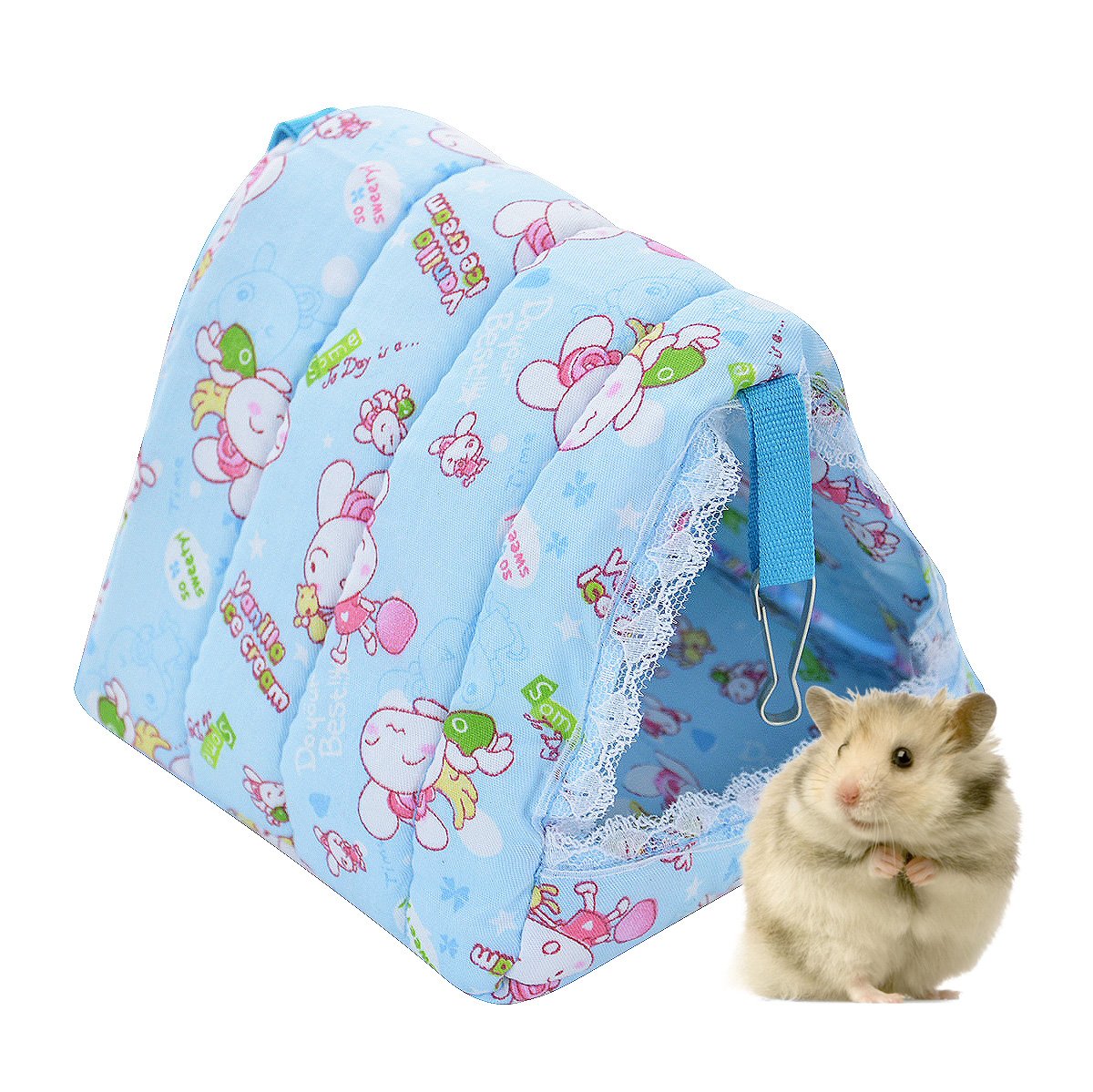 Hamster Bed Small Animal Cage Supplies Hammock House Hideout Pet Tent (Blue, Triangle Tent)
