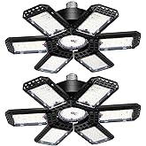 AUDLES Garage Lights 2 Pack, Garage Lights Ceiling LED 20000LM 6500K | 6+1 Deformable Panels, Screw in E26/E27 Socket Bulb for Warehouse, Workshop, Basement, Barn Lighting