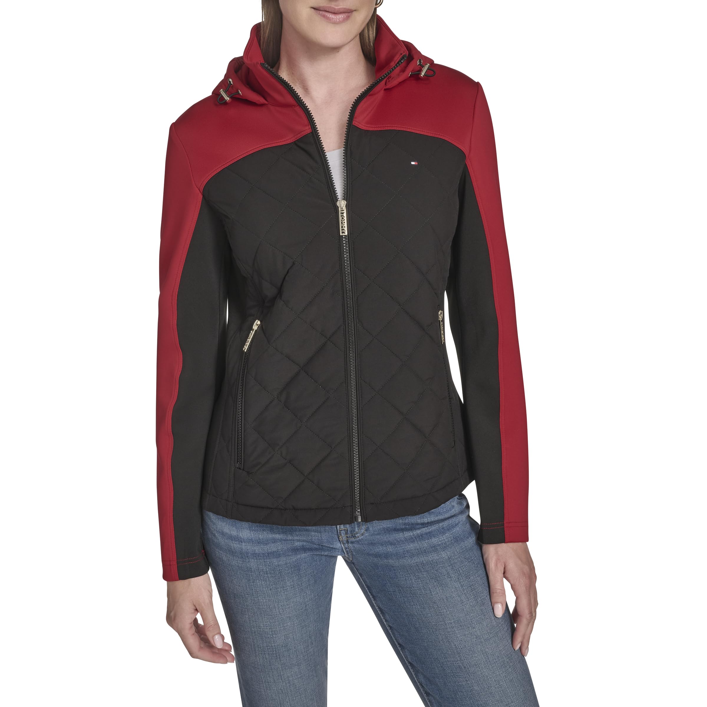 Tommy Hilfiger Women’s Sportswear Quilted Scuba Outerwear Jacket, Black Multi, Small