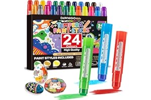 DAWNIGO 24 Colors Tempera Paint Sticks, Non-Toxic Washable Quick Drying Twist Design for Kids, Works on Paper, Wood, Glass, C