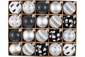DECOR BY HANNAH DecorbyHannah Christmas Tree Ornaments, 20ct 60mm Black White Christmas Ball Ornaments for Xmas Tree Decorations, Shatterproof Decorative Boho Aztec Christmas Ornaments Set for Modern Home Décor