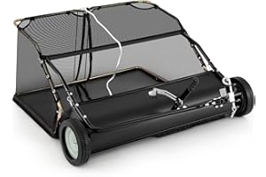 Goplus 42" Lawn Sweeper Tow Behind, Yard Sweeper w/26Cu.FT Large-Capacity Hopper Bag, Dumping Rope, Adjustable Sweeping Height, Leaf Grass Collector, Fit Tractor/ATV/UTV, Pull Behind Lawn Sweeper