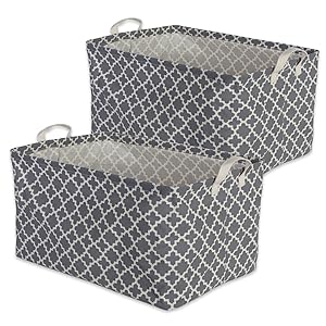 DII Cotton/Polyester Cube Laundry Basket, Perfect In Your Bedroom, Nursery, Dorm, Closet, 12.5 x 18 x 10.5", XL Set of 2 - Gray Lattice