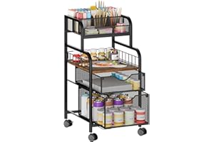 SWTYMIKI Rolling Cart with Drawers - Metal Utility Cart with Wood Shelf, DIY Divider and Locking Wheels, Craft & Art Cart Organizer for Under Desk Storage for Home Office Studio, Black
