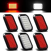 PVerandio 6PCS 5x3 Inch 24 LED 4 Red 2 White Rectangle Trailer Tail Lights | Stop/Turn/Tail/ Lights &amp; Backup Reverse Lights w/Grommets &amp; 3 Wire Pigtail Plug for Truck Trailer