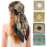 Ciormis 35" Silk Head Scarf for Women, 4 Pcs Satin Hair Scarf Square Silk Bandana Top Neck Scarves Hair Wraps for Sleeping