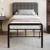 Fly-CTsoar 18 Inch Twin XL Bed Frame with Upholstered Headboard and Footboard, Heavy Duty Metal Slats, with Under Bed Storage, No Noise, No Box Spring Needed, Easy Assembly, Black