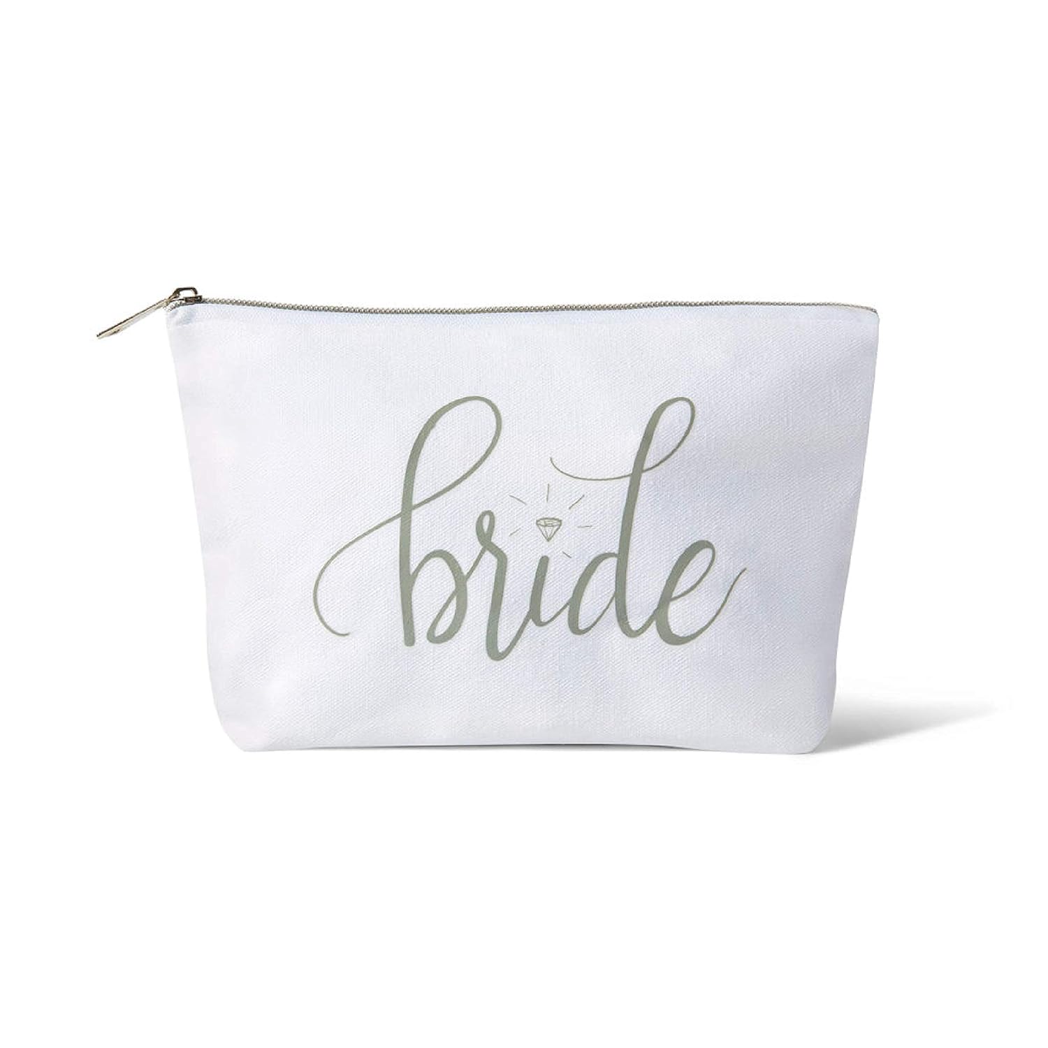 Canvas Makeup Bags for Bachelorette Parties, Weddings and Bridal Showers! (1 Bag, White - Bride Silver Calligraphy)